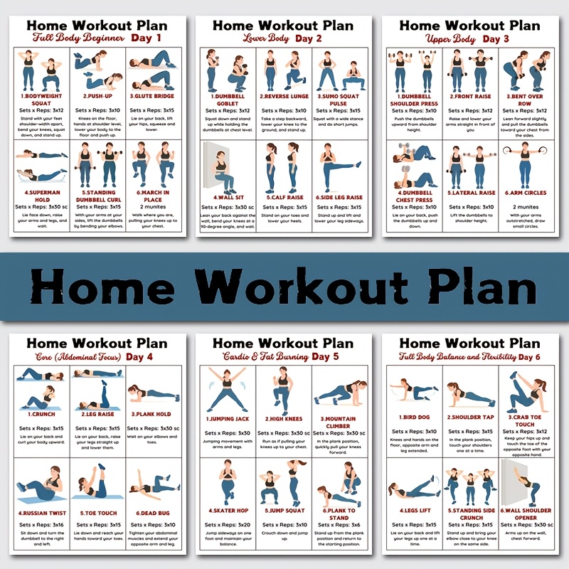 Workout Plan Home Gym - 6pcs Home Fitness Wall Charts for