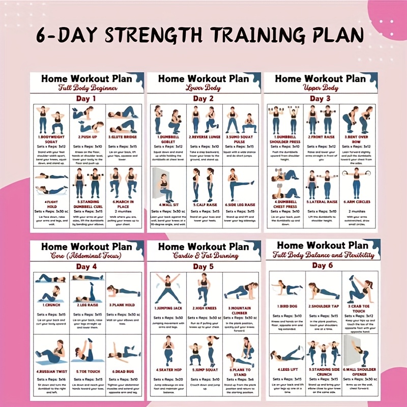 Workout Plan Home Gym - 6pcs Home Fitness Wall Charts for