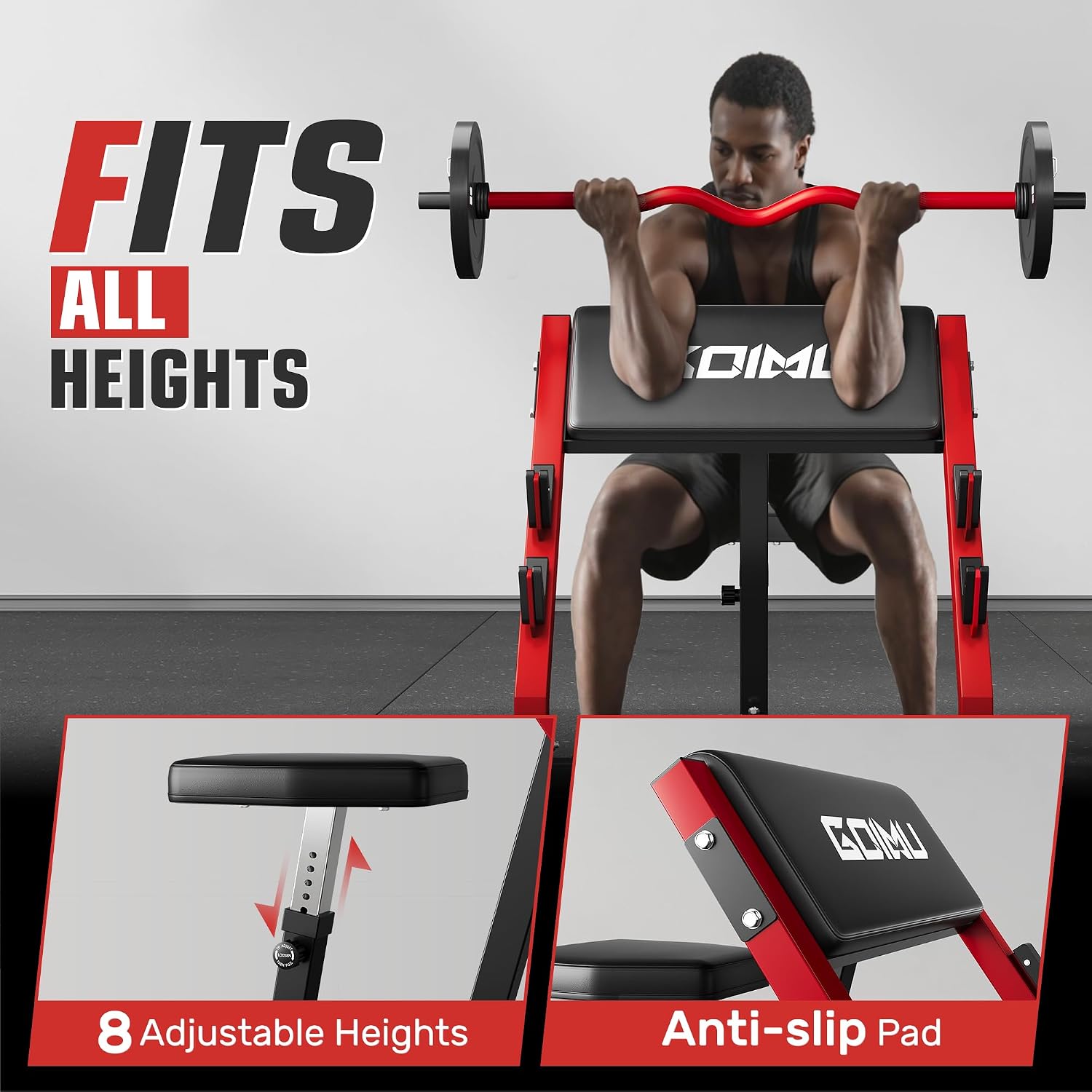 Adjustable Preacher Curl Bench - Barbell Curl Bar 评论和价格