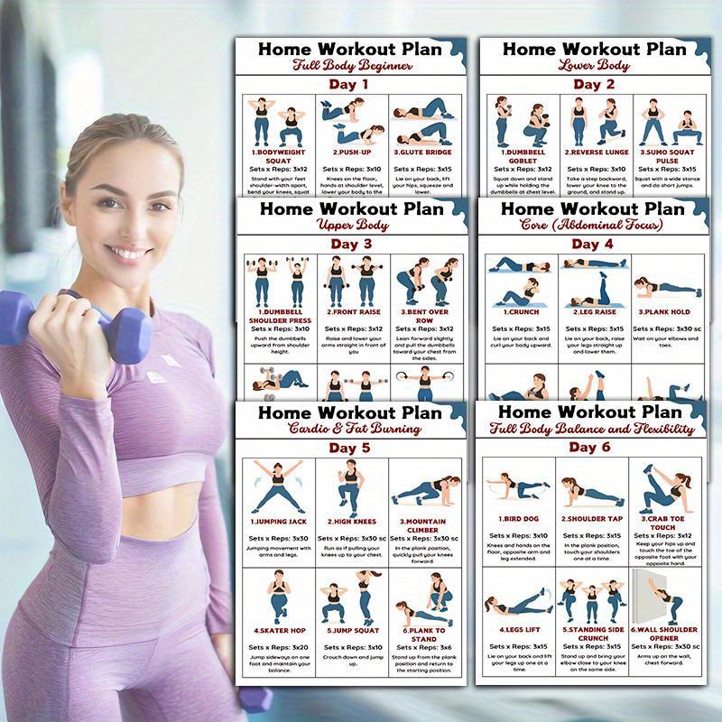 6pcs Home Fitness Wall Charts  - Workout Plan Home Gym 评论和价格