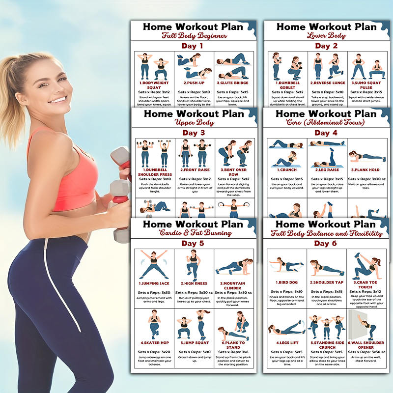6pcs Home Fitness Wall Charts  - Workout Plan Home Gym 评论和价格