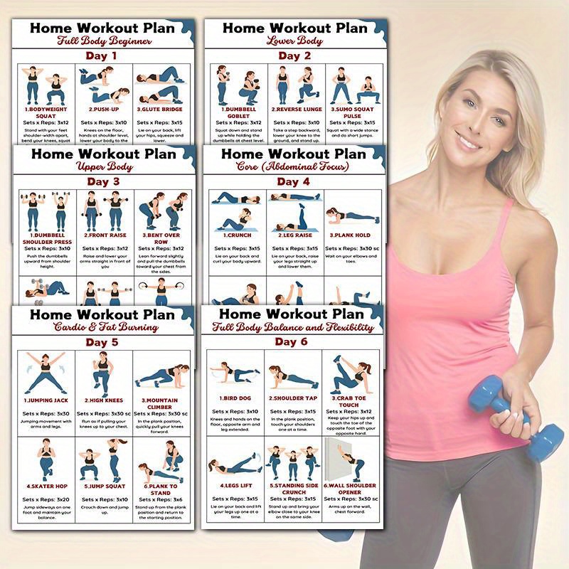 6pcs Home Fitness Wall Charts  - Workout Plan Home Gym 评论和价格